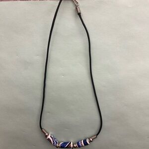 Vintage Hand Painted Ceramic Tube Bead Necklace Boho Ethnic Estate Found